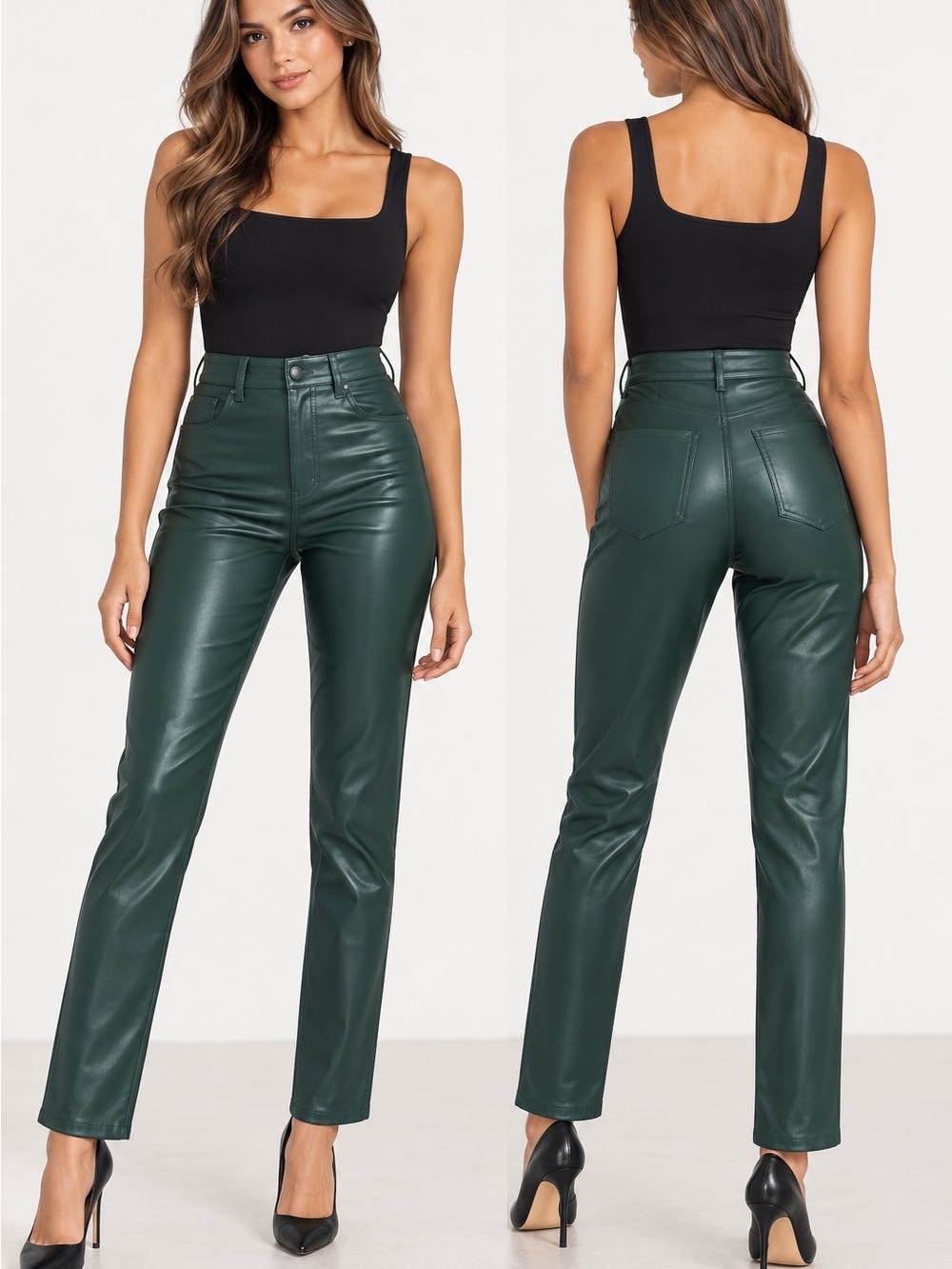 Express NWOT! Faux Leather Green Pants Slim High Rise High Waisted Size 6